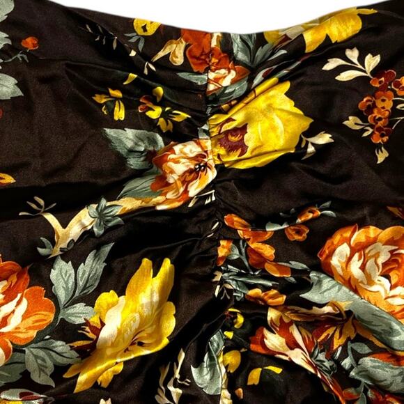 VERONICA BEARD Pixie Floral Ruched Silk Midi Skirt | Womens 0, Oxblood Brown - Picture 8 of 11